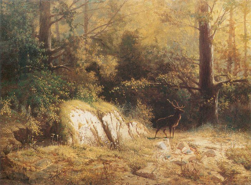 unknow artist Forest landscape with a deer Norge oil painting art